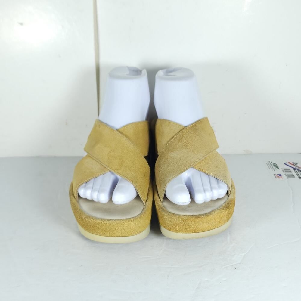FLY LONDON Women’s Begsfly EU37 US6,5 Yellow Suede Platform Wedge Sandals - Picture 3 of 16